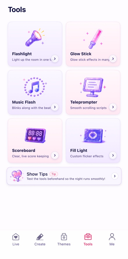 Tools — six show helpers